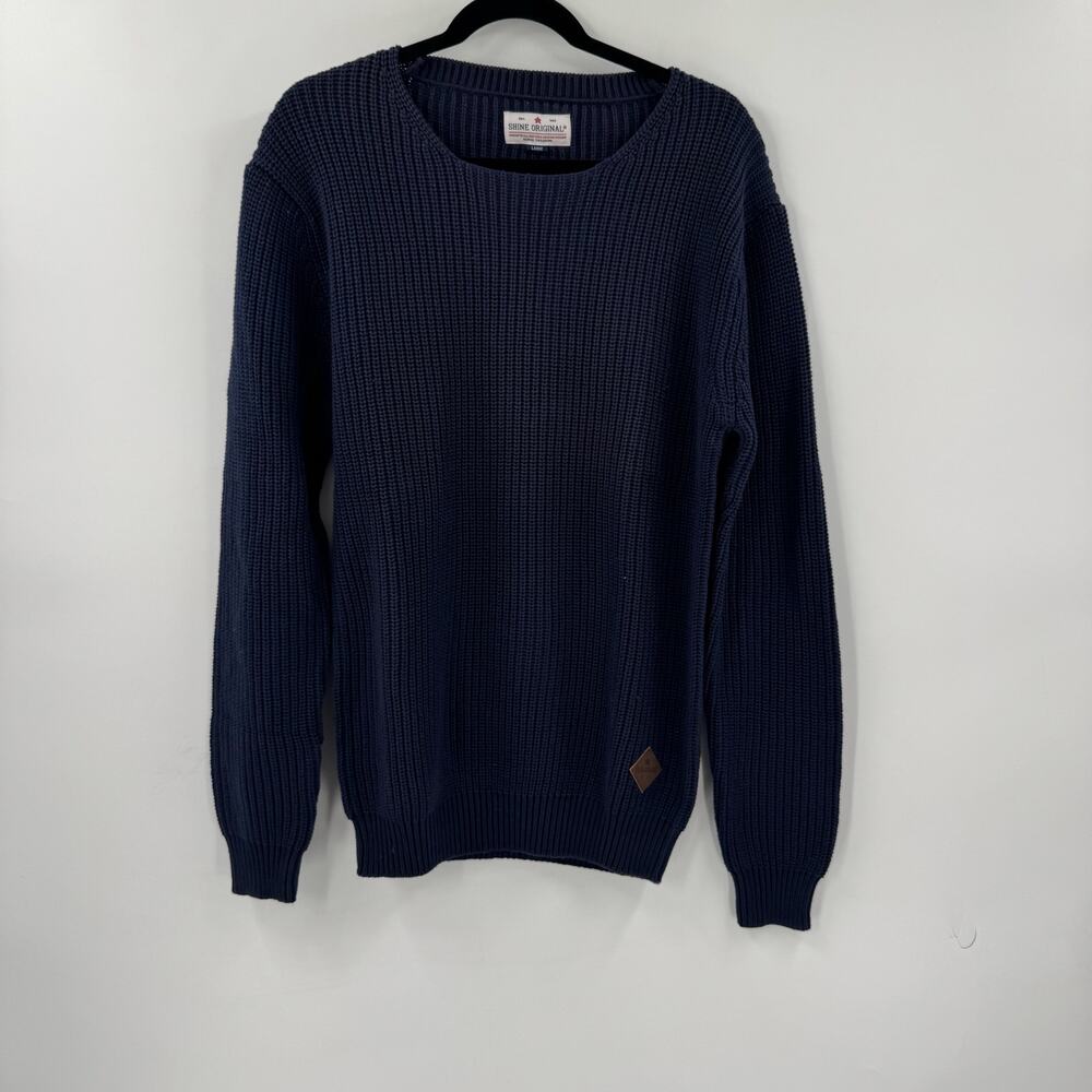NWOT Shine Original navy rib knit o-neck sweater